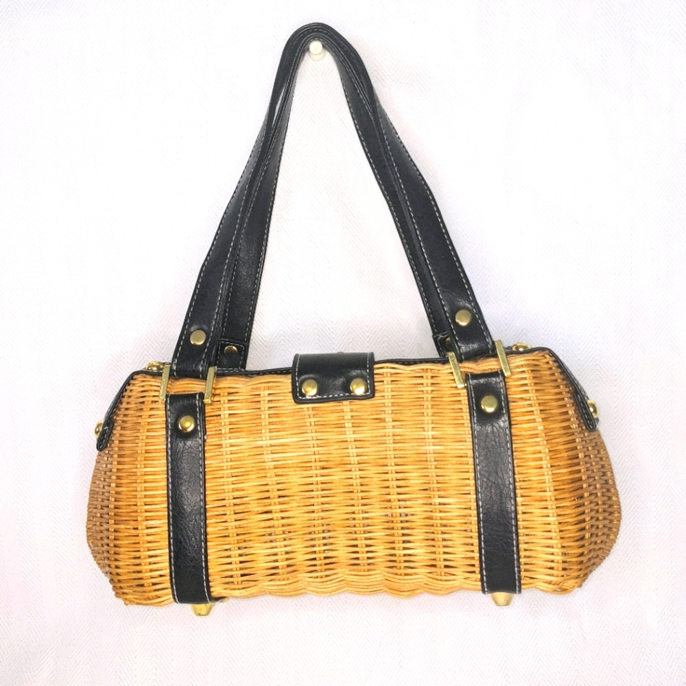 SAC Wicker Box Purse w/ Black Leather Handles